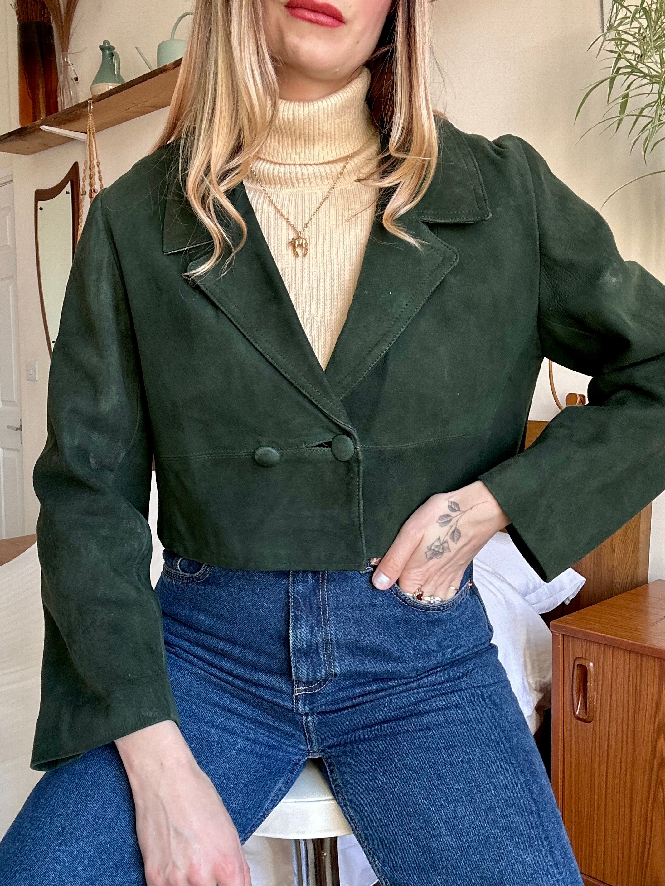 Suede cropped jacket - M