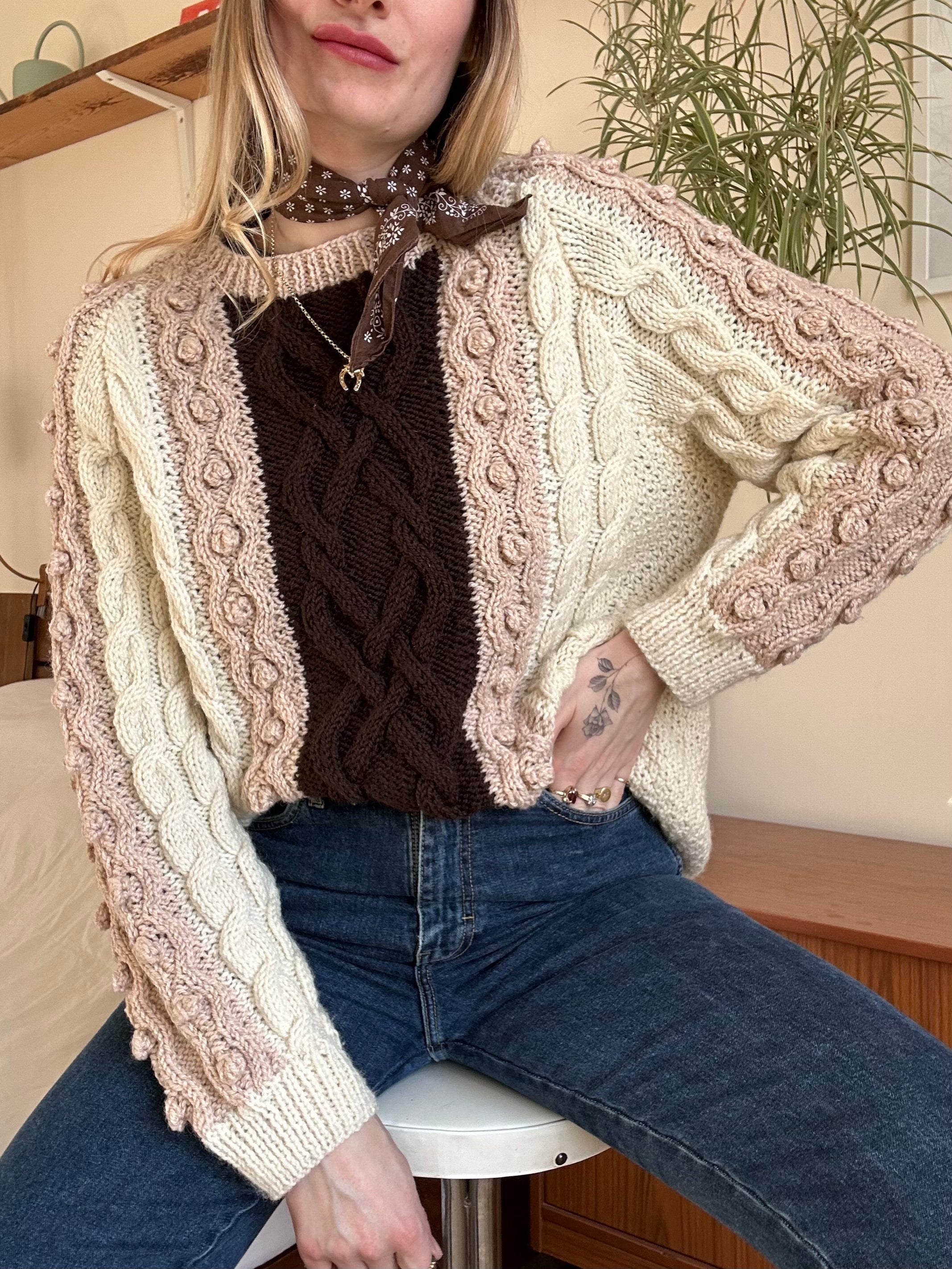 Mocha cable knit jumper - L