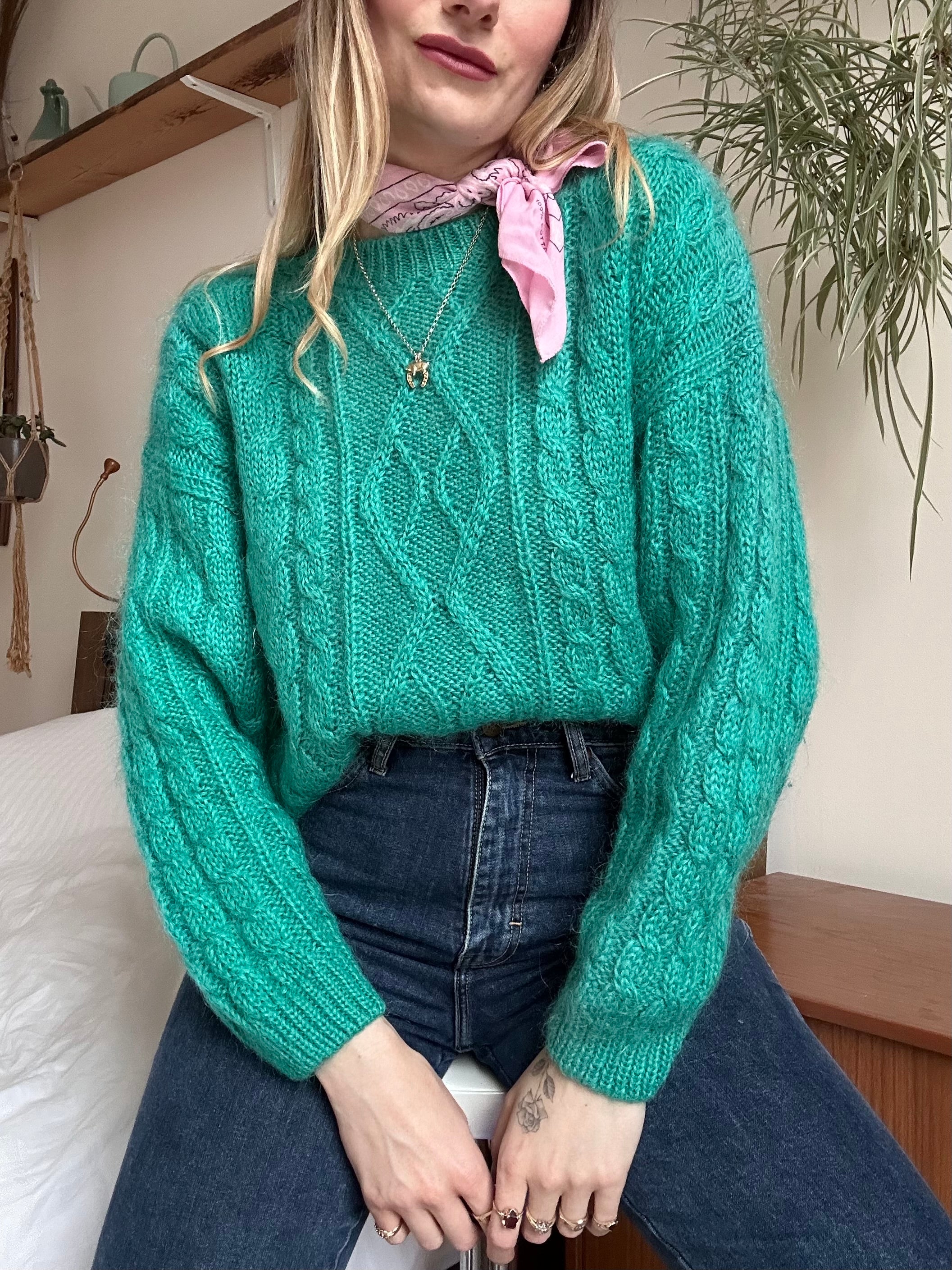 Jade Green Mohair Jumper - M