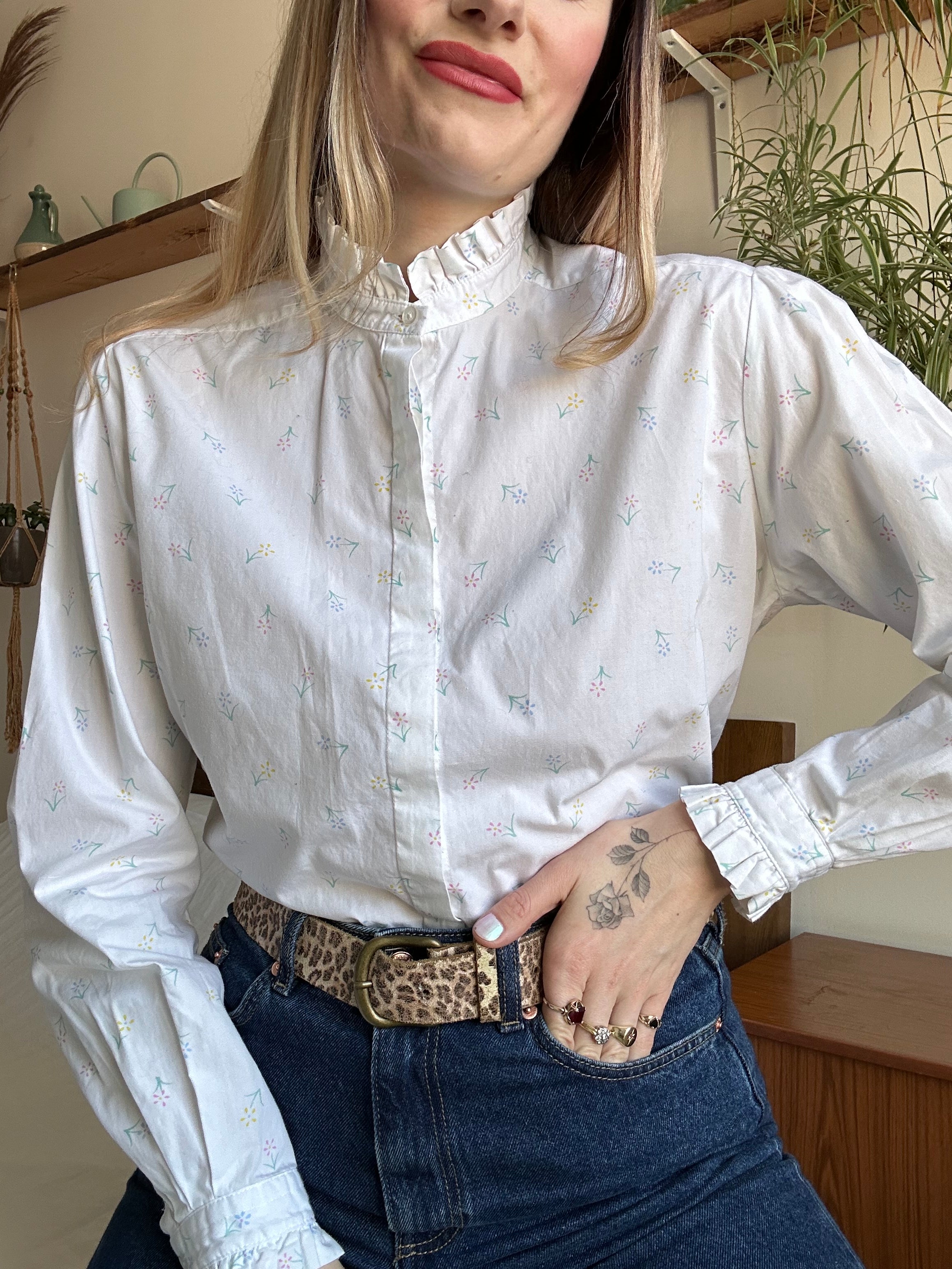 Frill Floral Shirt - L