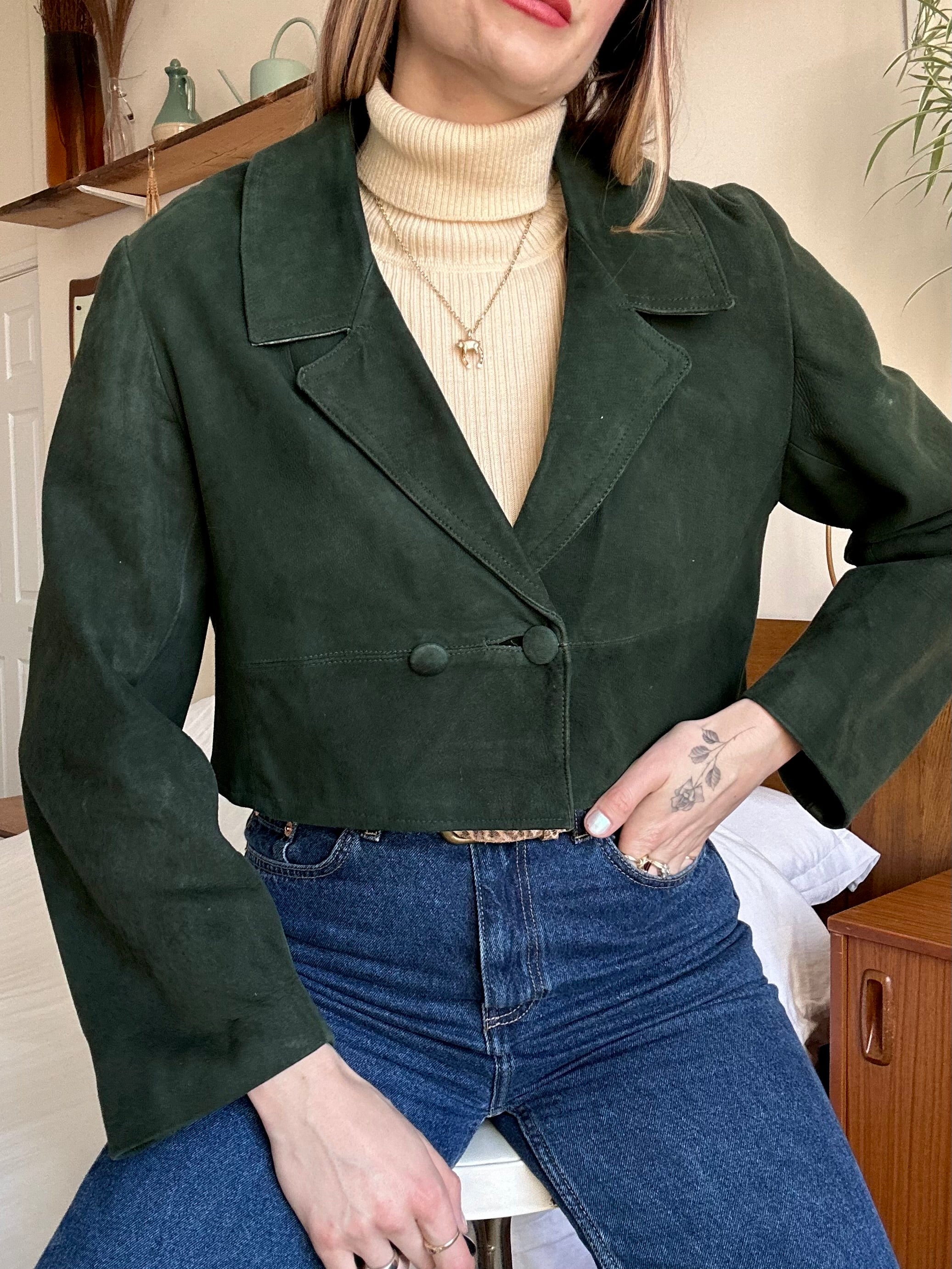 Suede cropped jacket - M