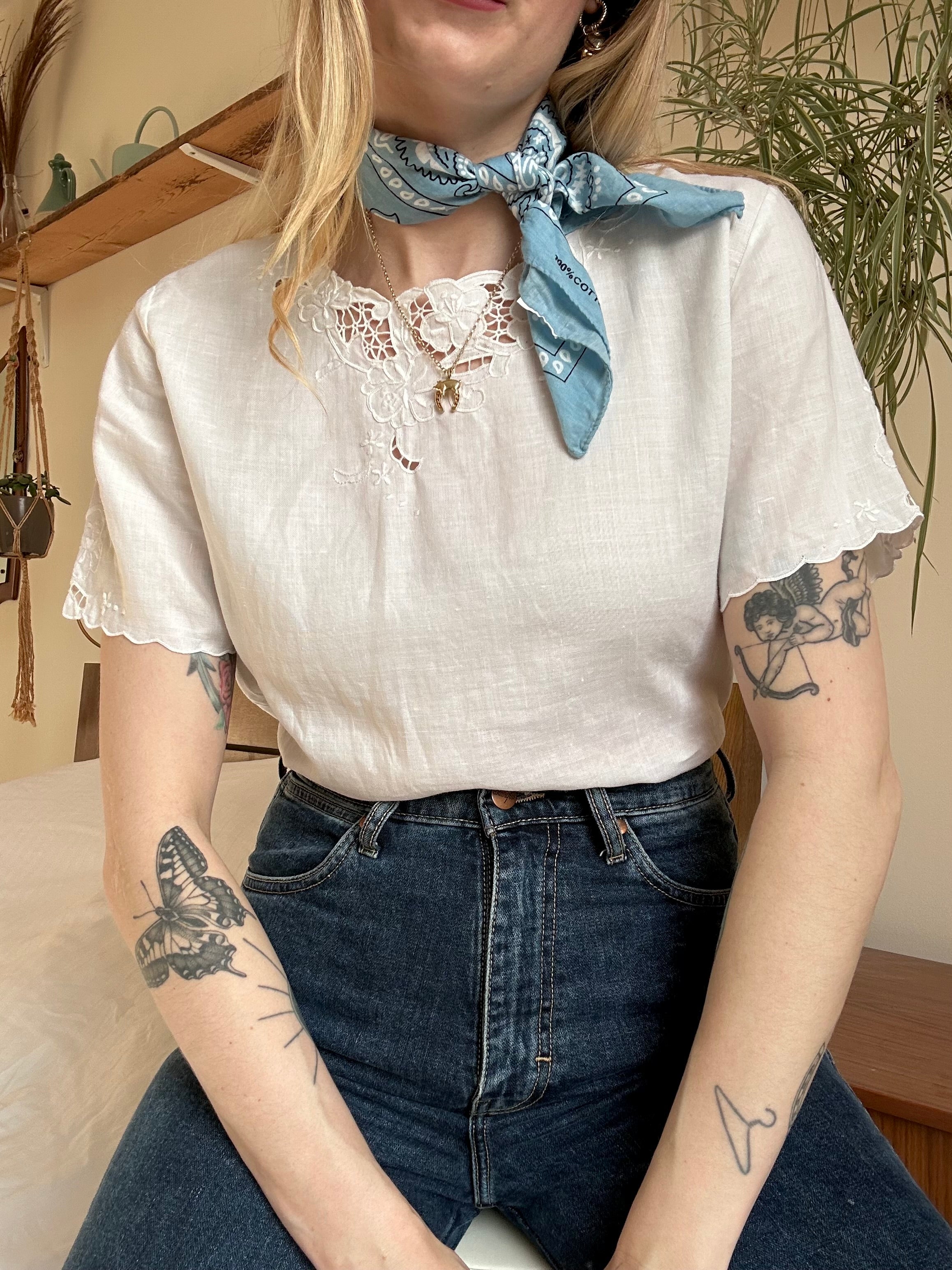 Embroidered Cotton Blouse - M