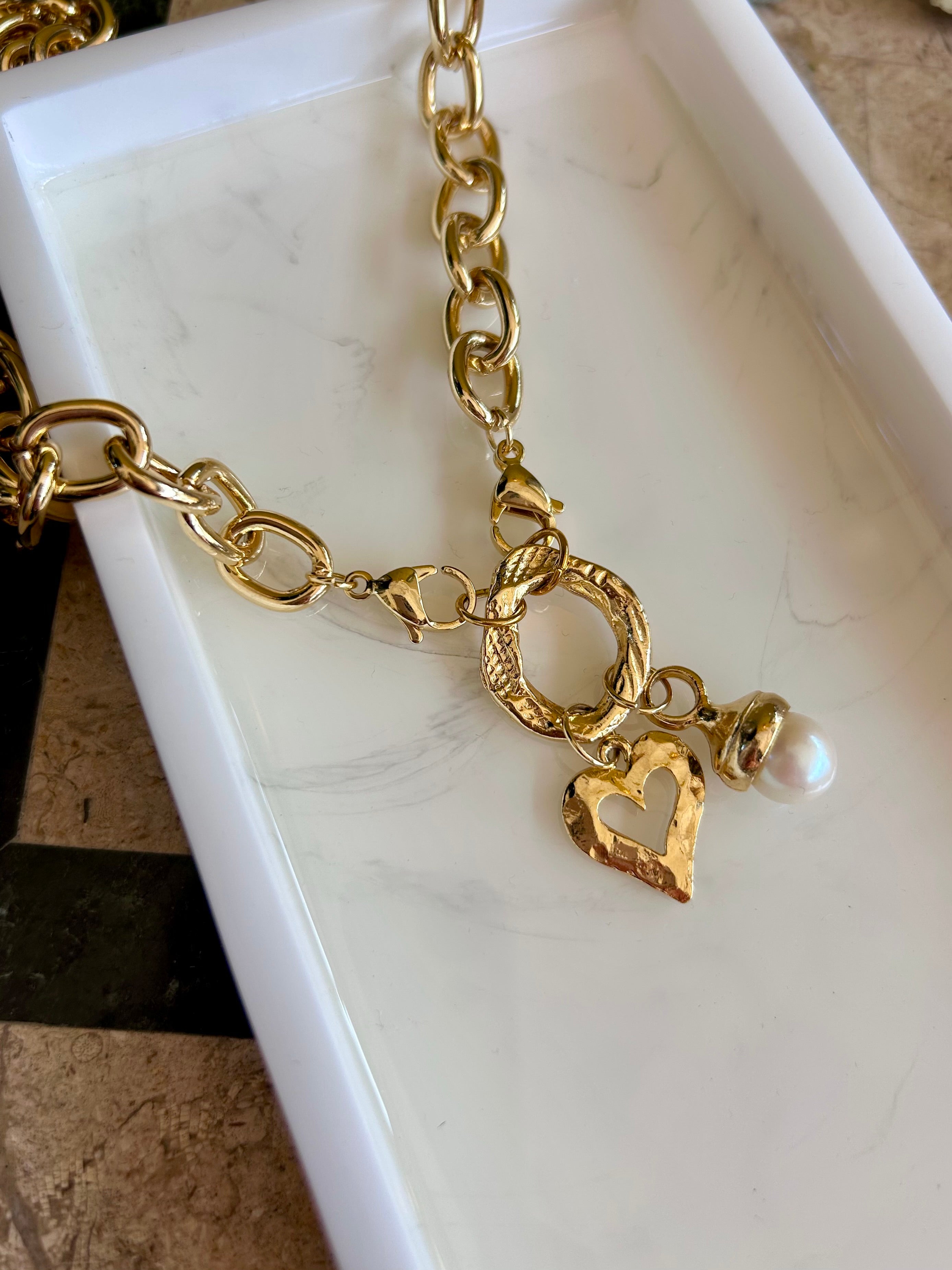 Chunky 18k gold plated charm necklace