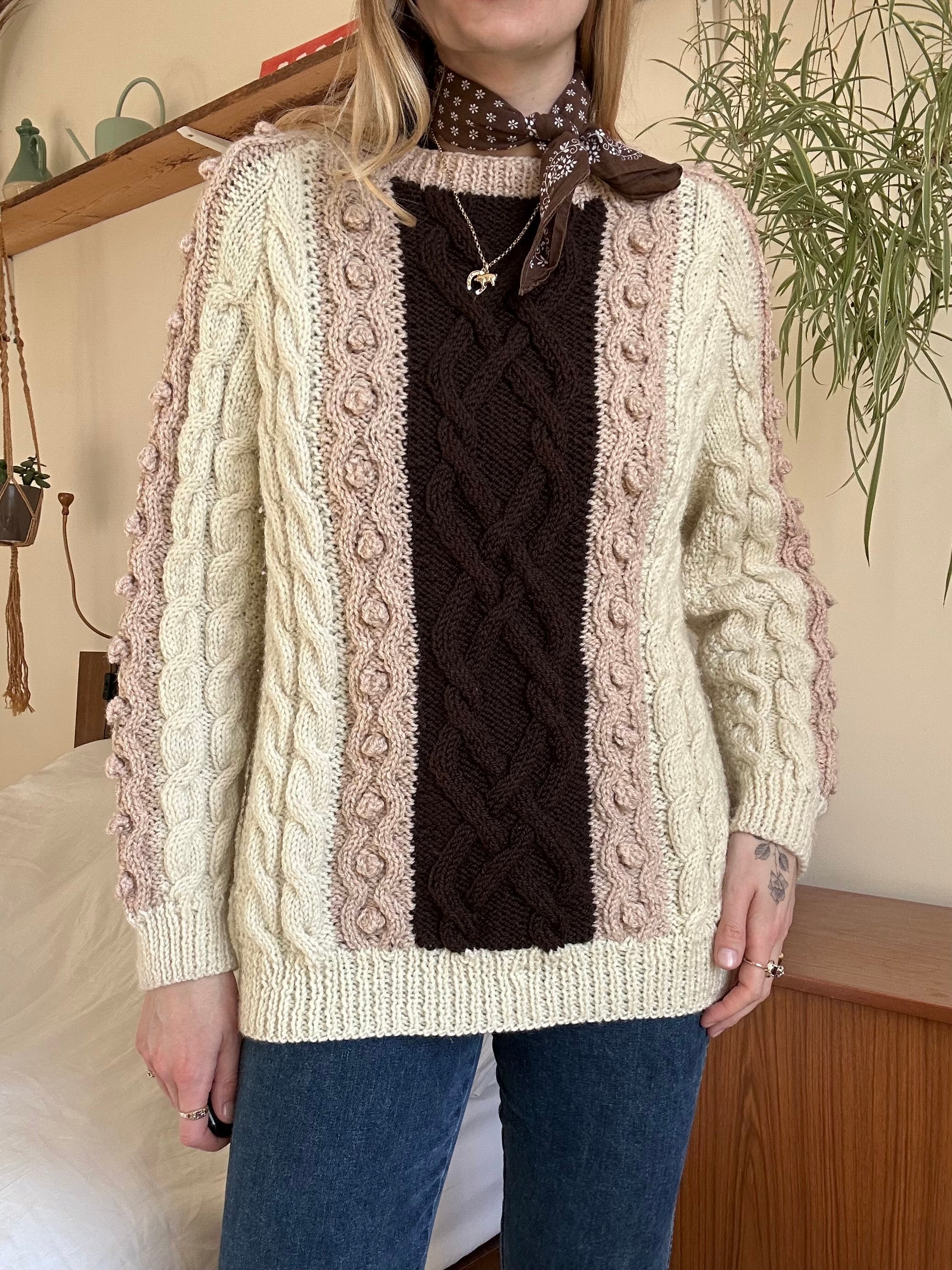 Mocha cable knit jumper - L