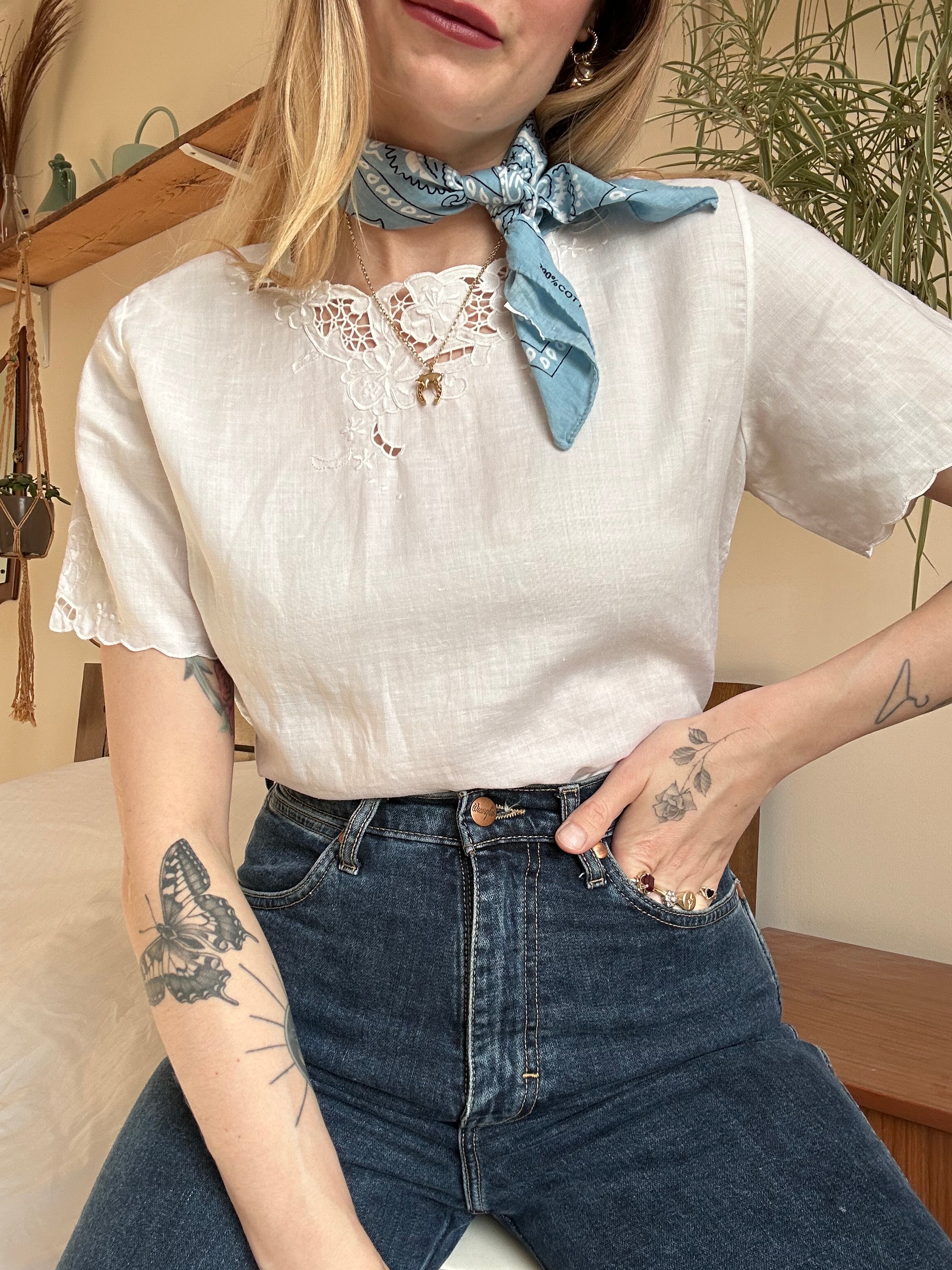 Embroidered Cotton Blouse - M