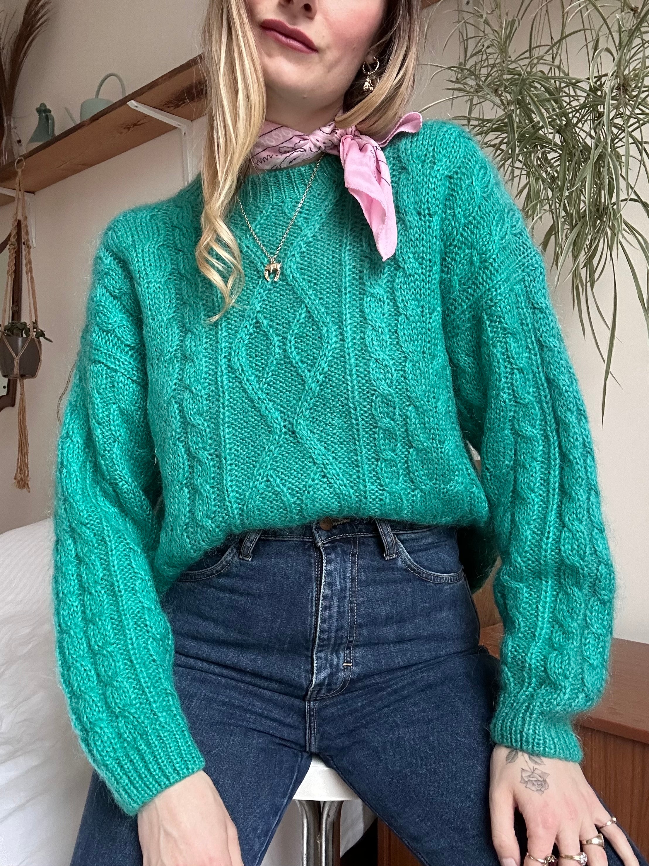 Jade Green Mohair Jumper - M