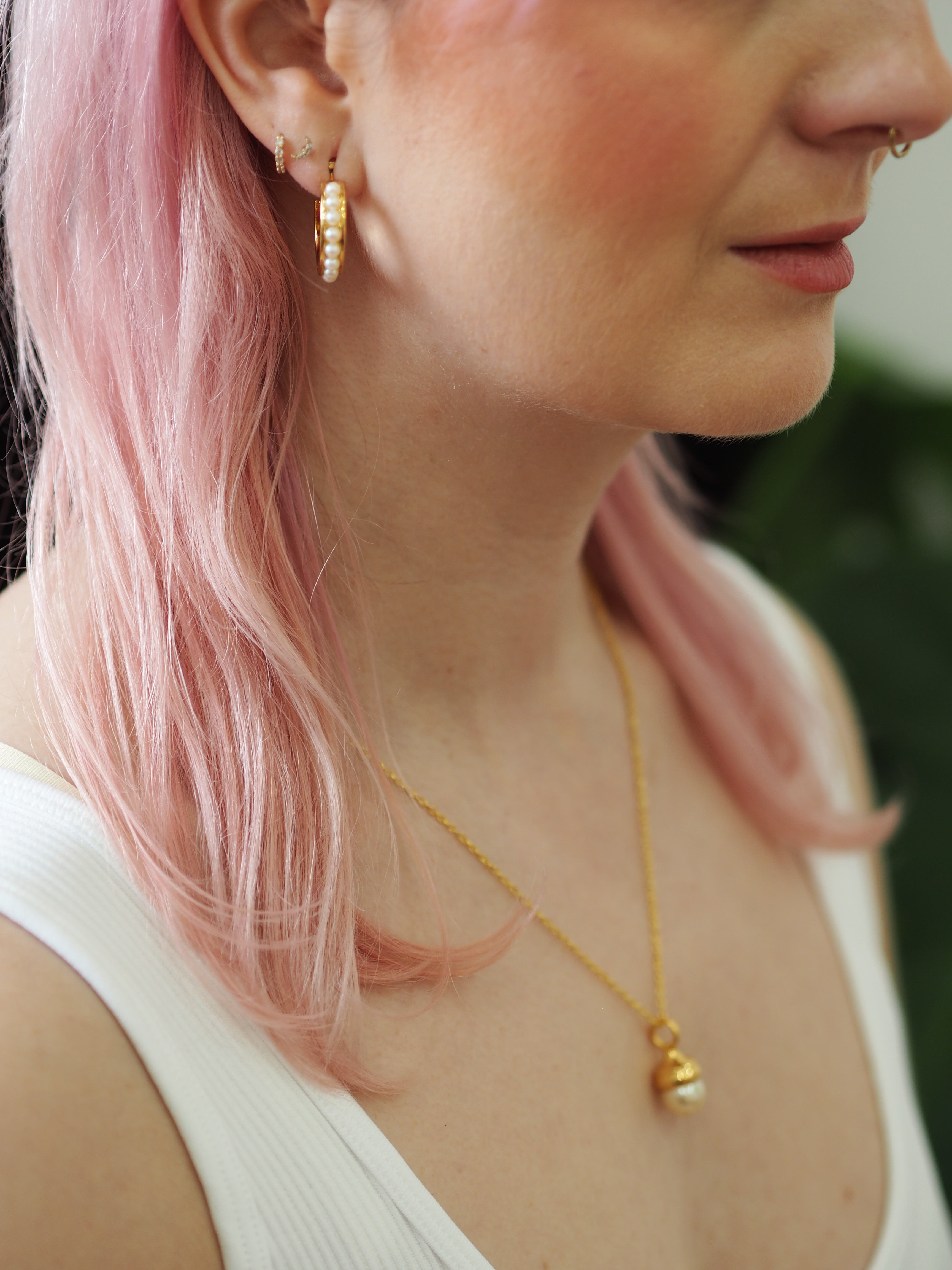Gold Plated Faux Pearl Hoops