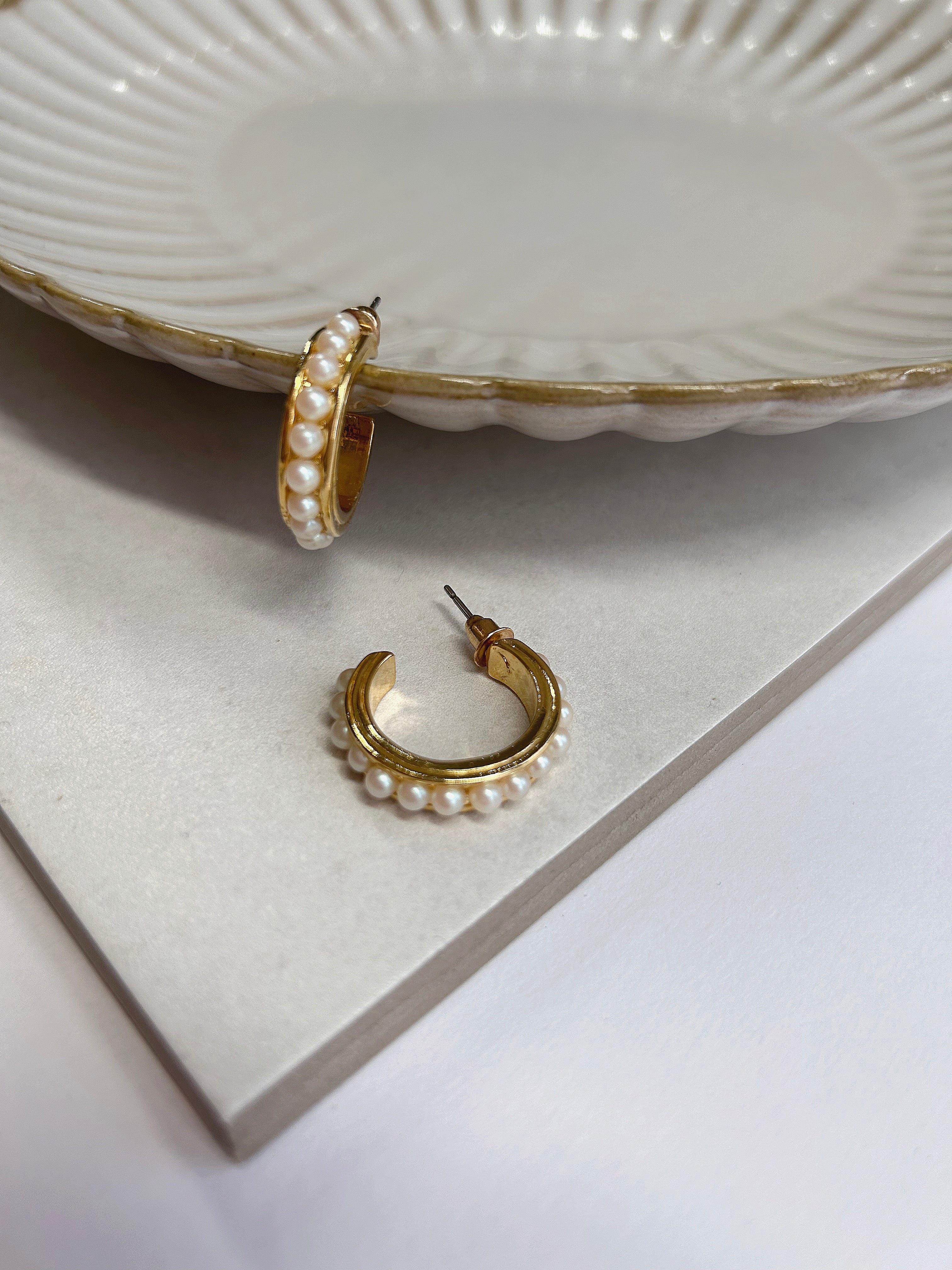 Gold Plated Faux Pearl Hoops