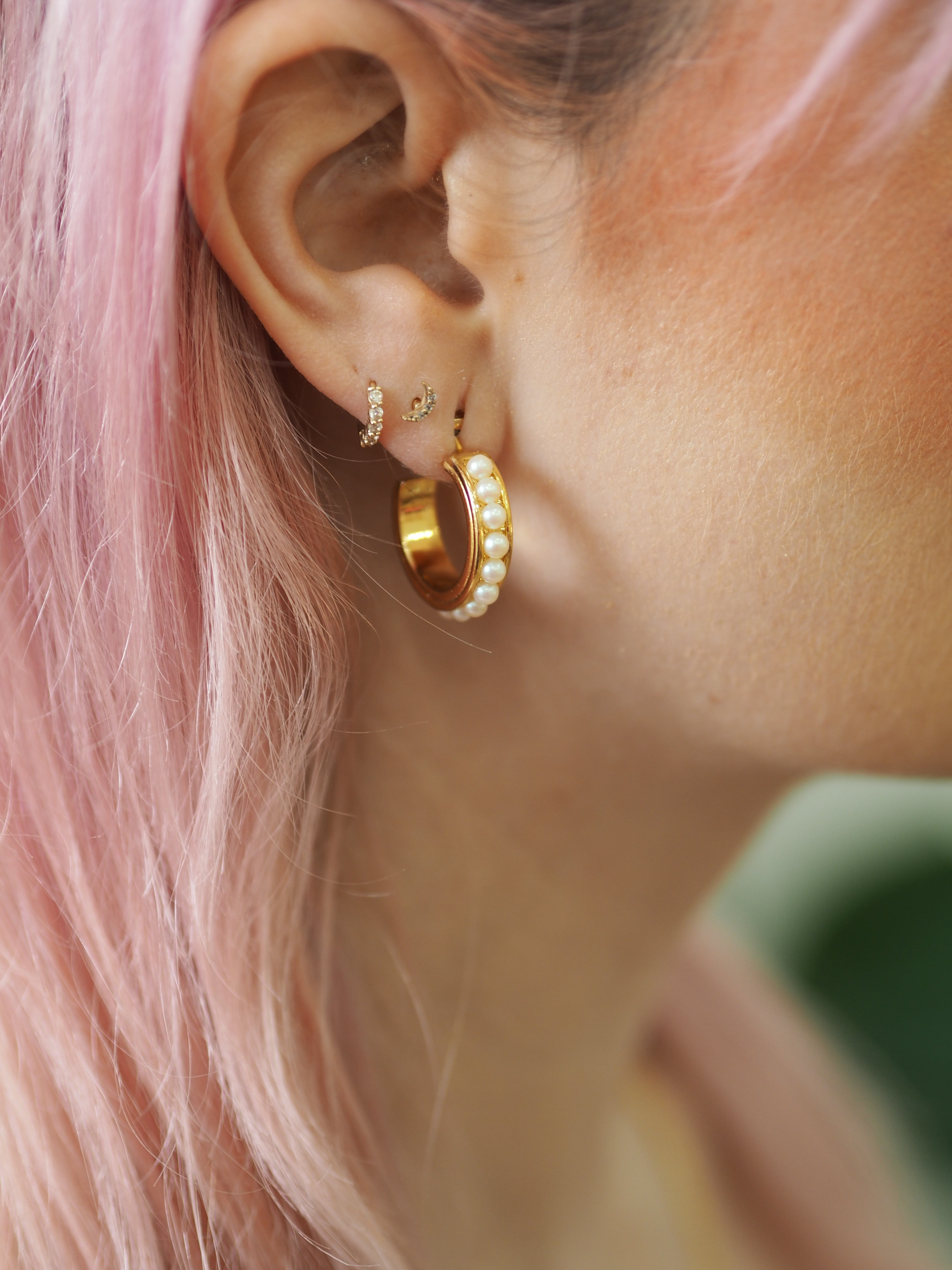 Gold Plated Faux Pearl Hoops