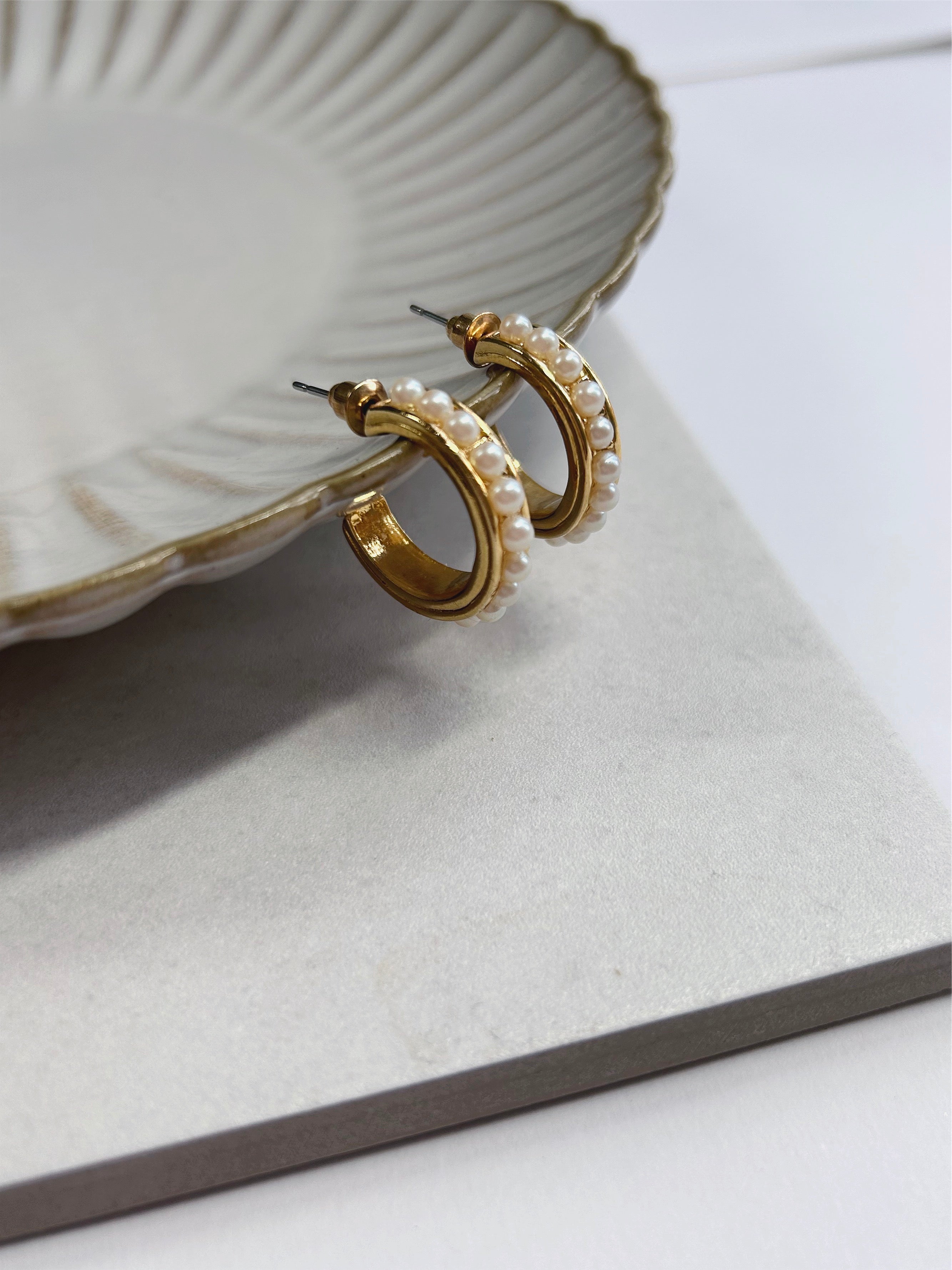 Gold Plated Faux Pearl Hoops
