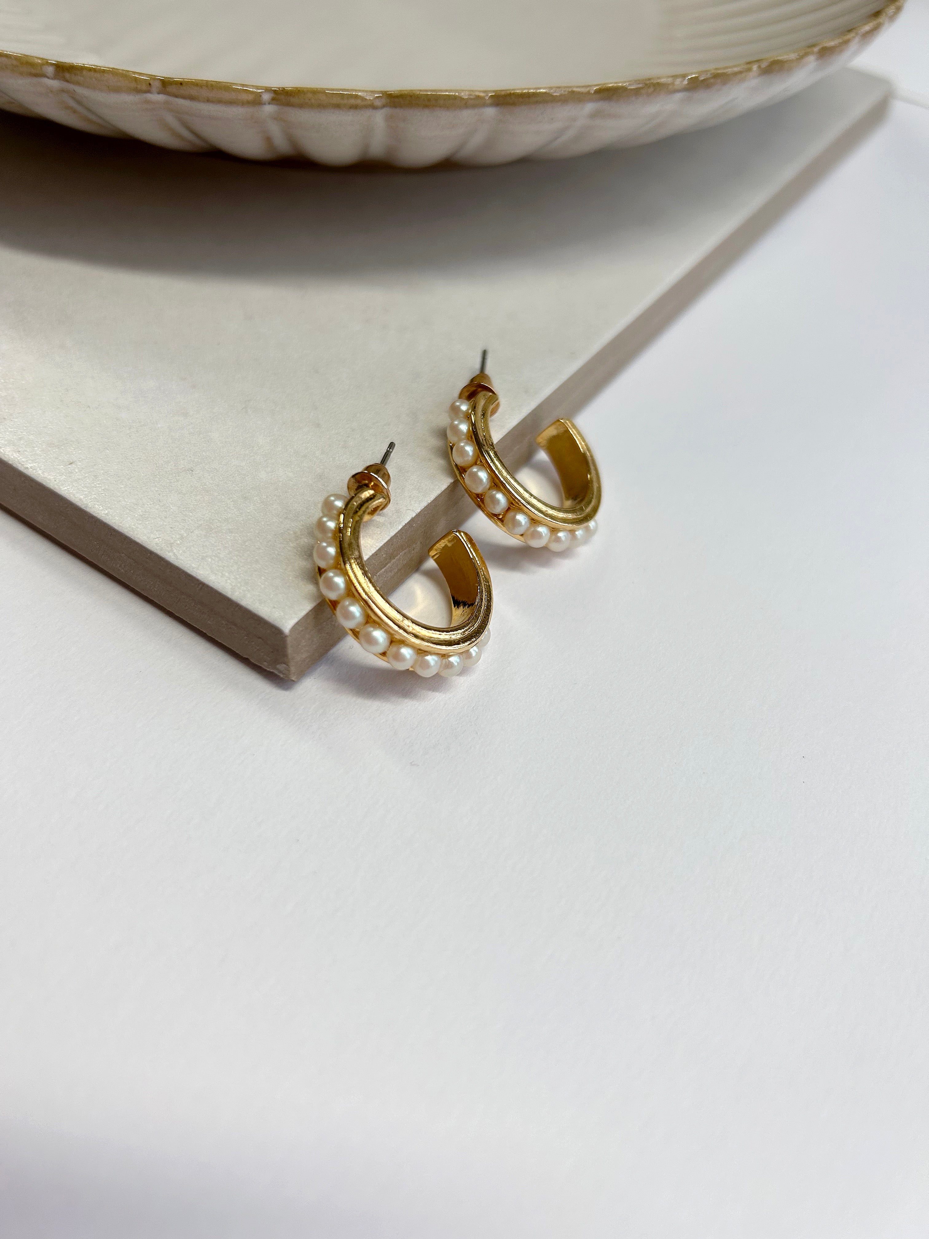 Gold Plated Faux Pearl Hoops