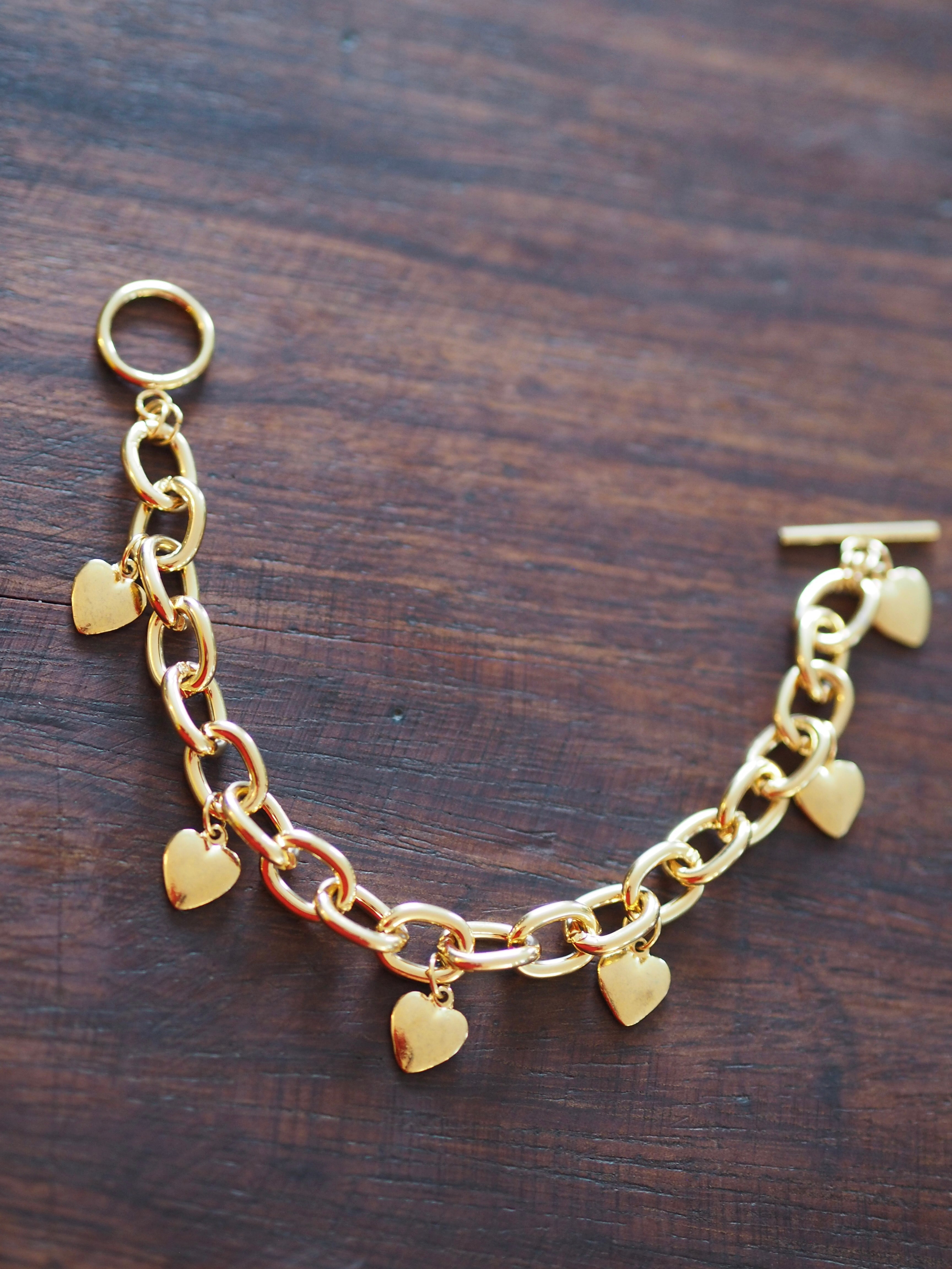 Heart charm T-Bar bracelet