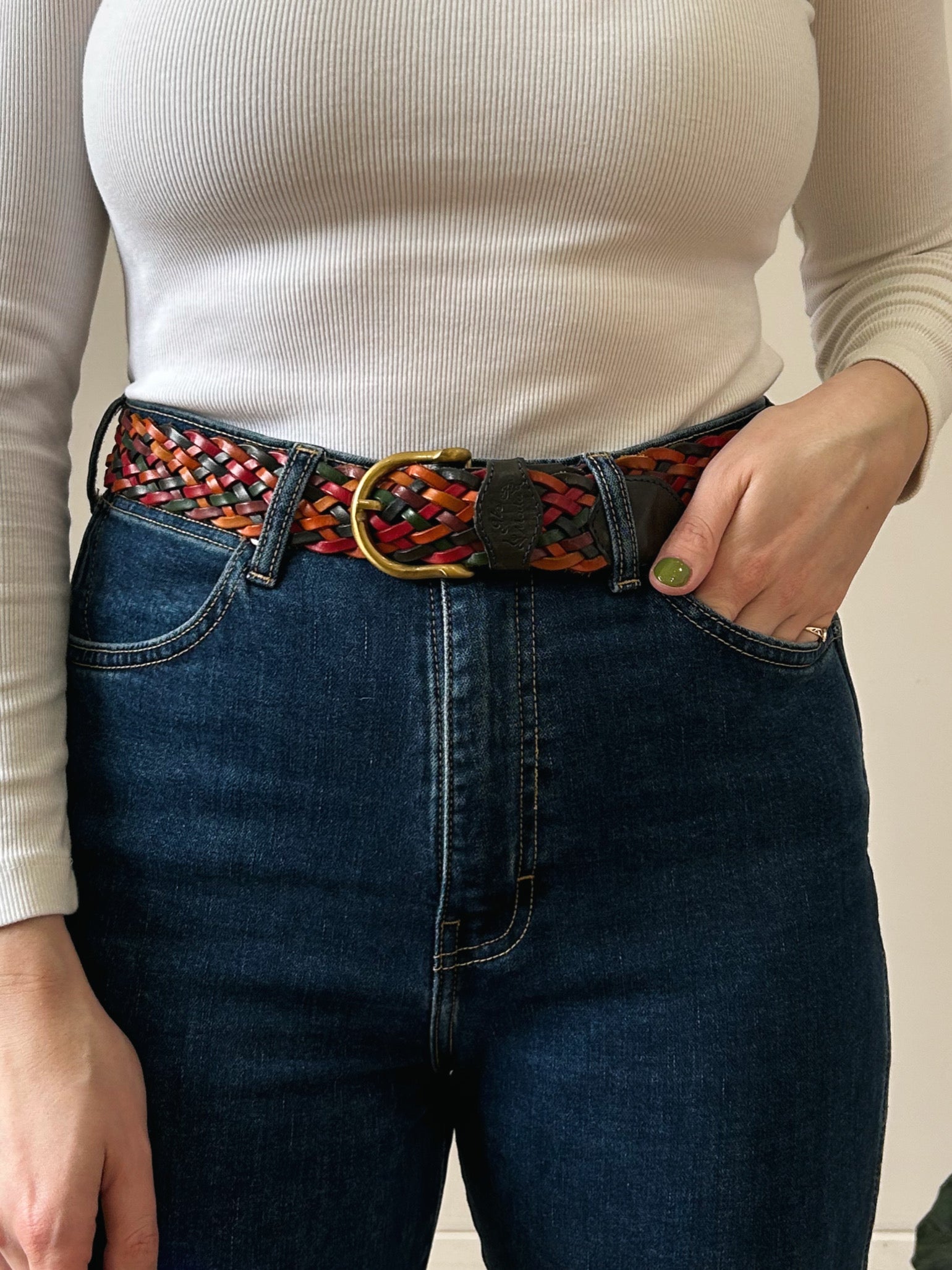 Leather woven belt W26"-30"