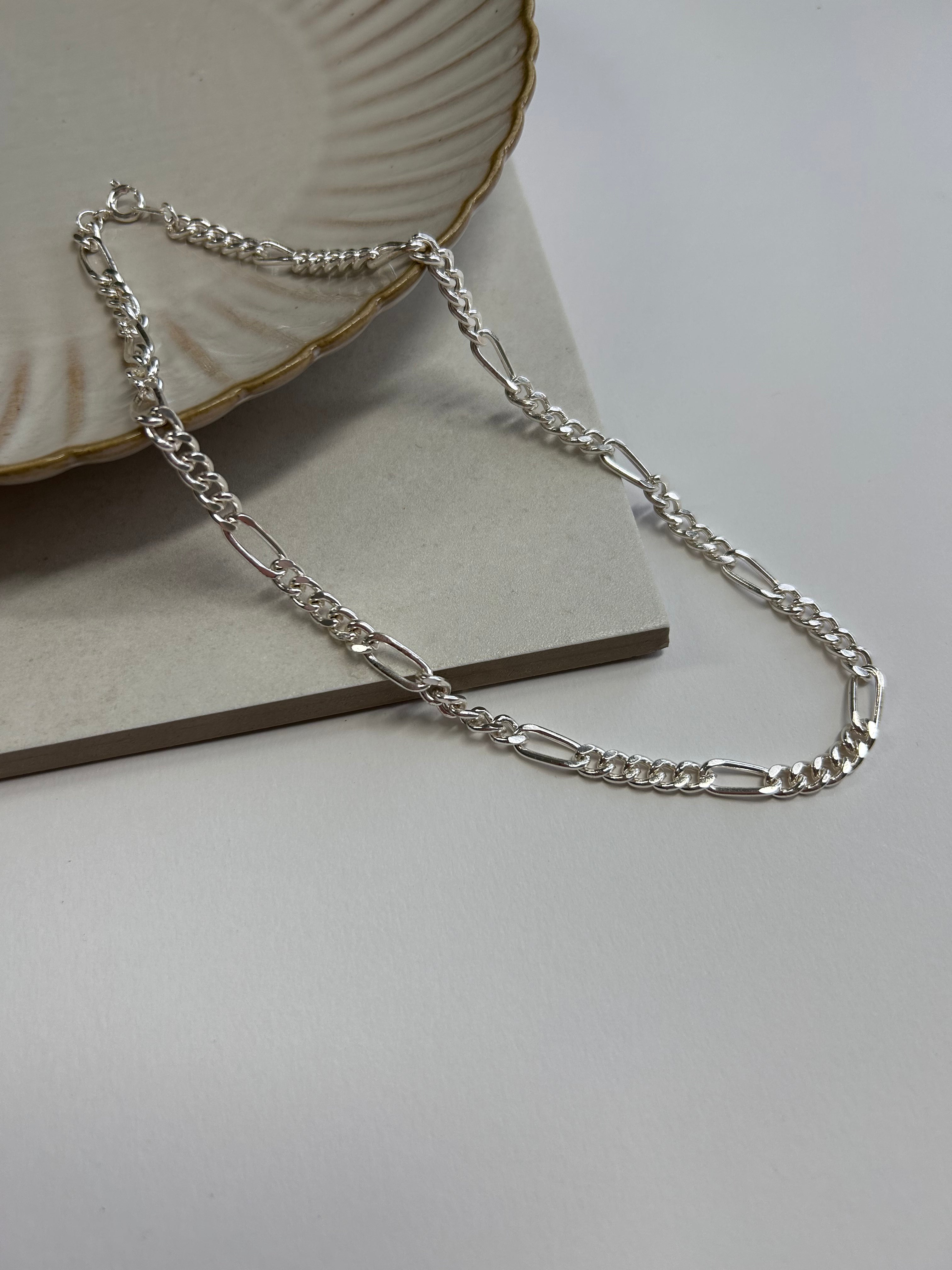 Silver Plated Figaro Chain Necklace - 15"