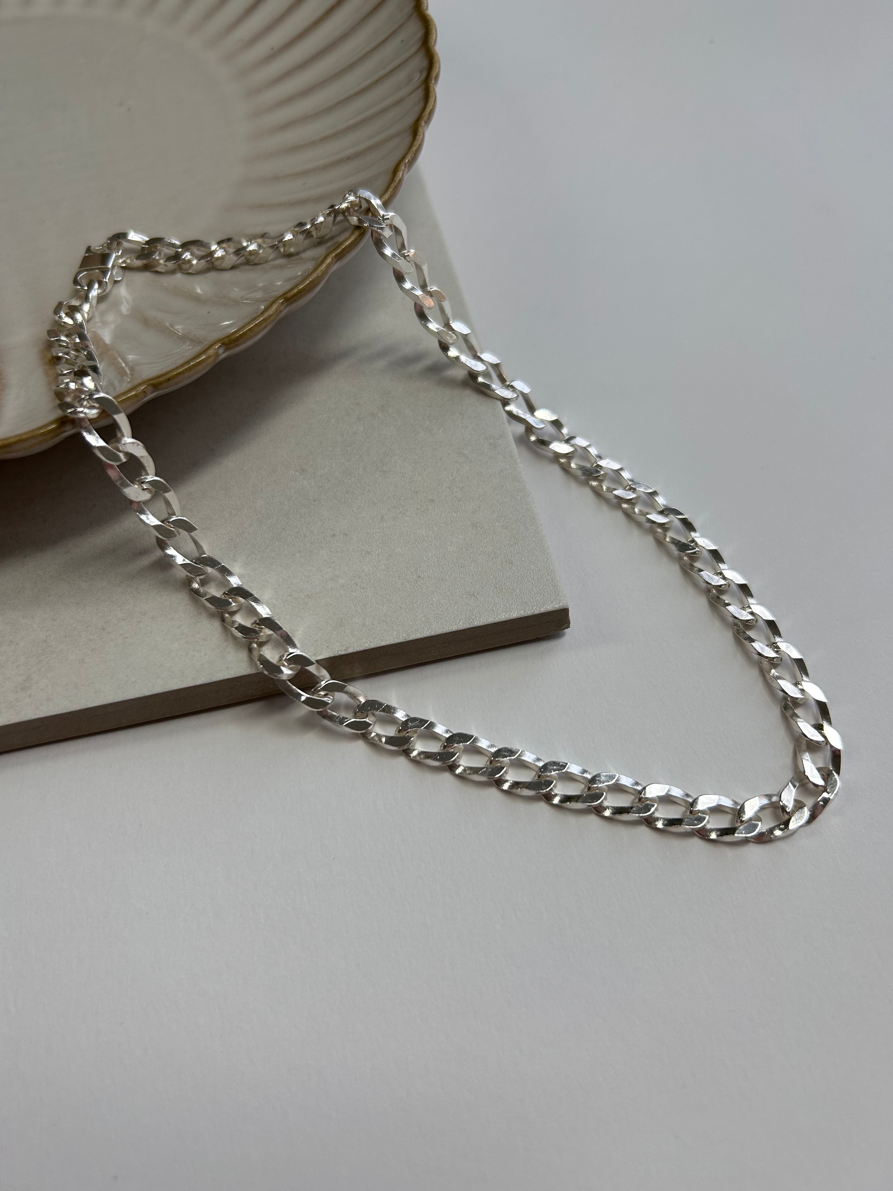 Silver Plated Cuban Chain Necklace - 15"