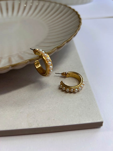 Gold Plated Faux Pearl Hoops House De'Ville - Main Image