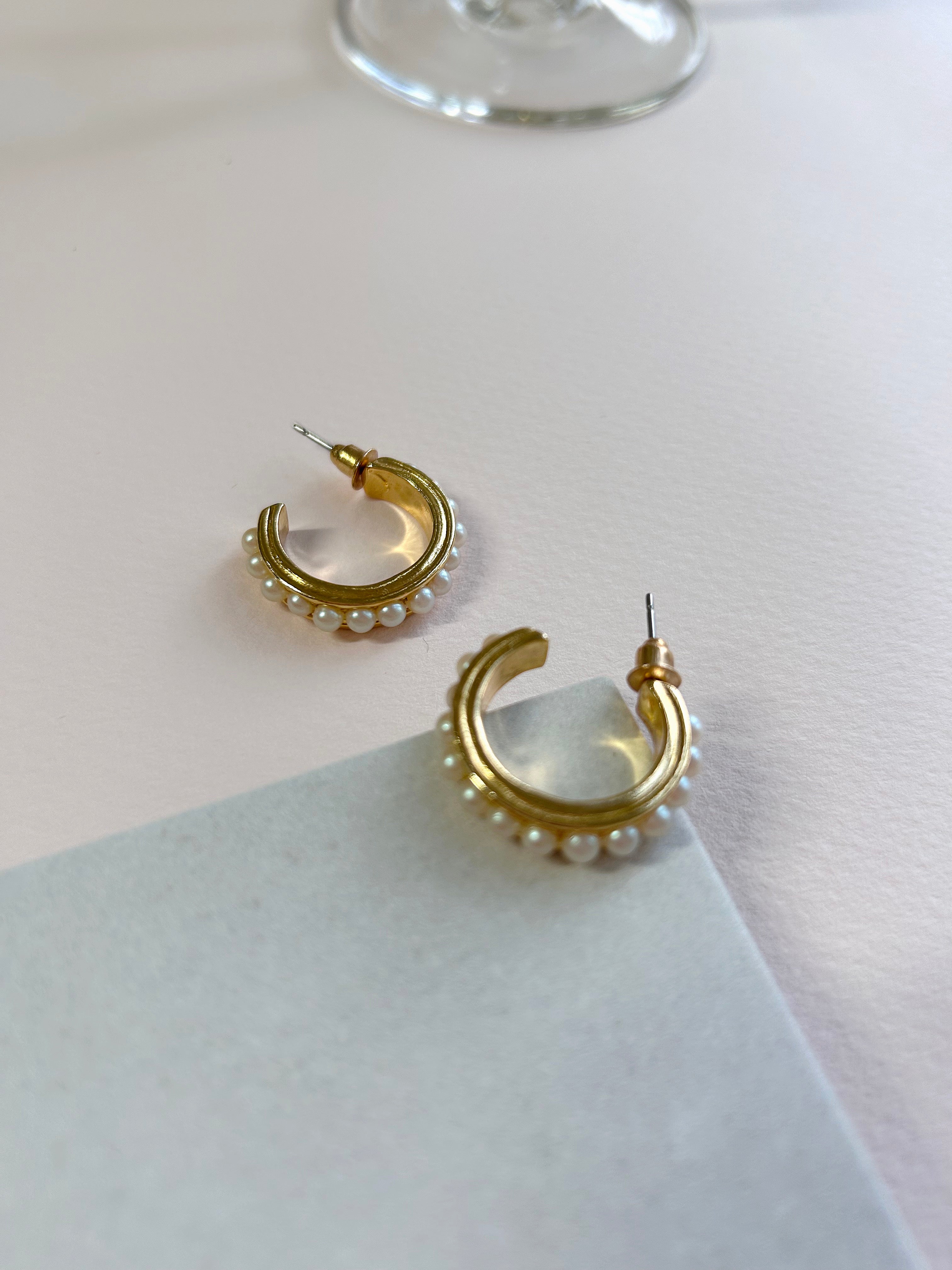 Gold Plated Faux Pearl Hoops
