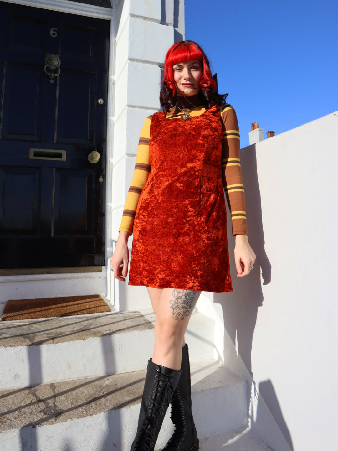 Burnt Orange Velvet De'Ville Dress